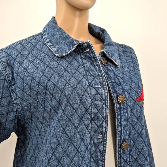 Vintage 1990s PTNY Denim Jacket Quilted Cardinal Embroidered Cottage Size M - Picture 7 of 11